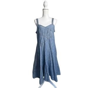 Vintage Ralph Lauren Denim Midi Dress Fit & Flare Western Pockets Sz 12